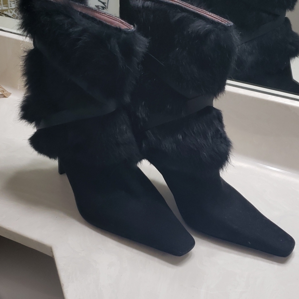 Nine west Black suede fur ankle boots